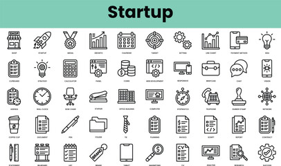 Set of startup icons. Linear style icon bundle. Vector Illustration