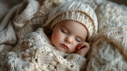Fototapeta na wymiar Baby Sleeping in White Blanket