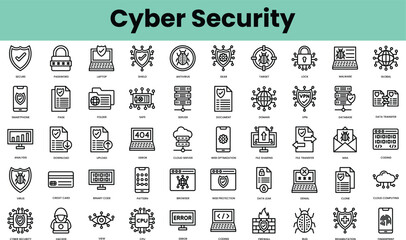 Set of cyber security icons. Linear style icon bundle. Vector Illustration