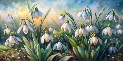 Beautiful Snowdrops flowers Oil Painting