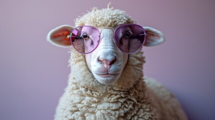 Sheep Wearing Sunglasses on Pink Background