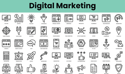 Set of digital marketing icons. Linear style icon bundle. Vector Illustration