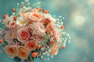 Bridal Bouquet of Pink Roses and Babys Breath