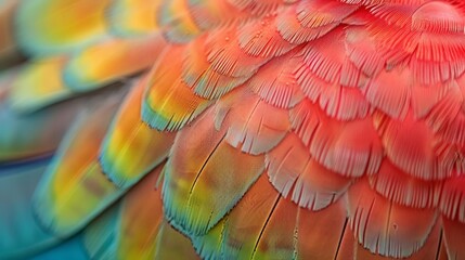 Fototapeta premium Macro close-up of beautiful color feathers with water drops.