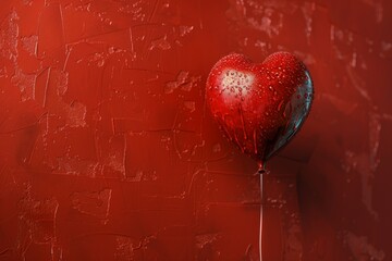 Heart Shaped Balloon Attached to Red Wall