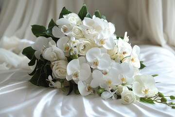 Bouquet of White Flowers on Bed