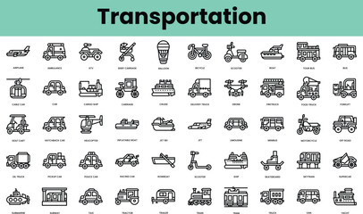 Set of transportation icons. Linear style icon bundle. Vector Illustration