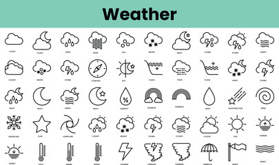Set of weather icons. Linear style icon bundle. Vector Illustration