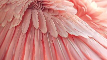 Close-up of textured pink feathers on bird wing. Detailed feather design for macro photography, wildlife art, and texture studies