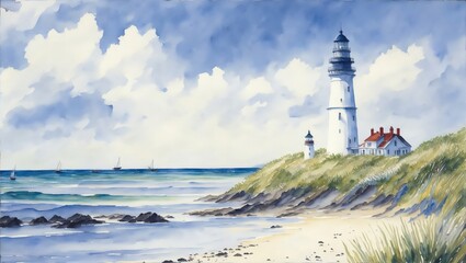 artistic abstract watercolor painitng of lighthouse