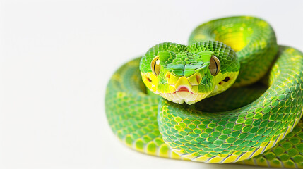 Green pit viper (Asian pit viper) isolated on white, space for text - 778490438