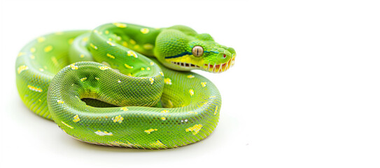 Green tree python - Morelia viridis in front of a white background - 778490631