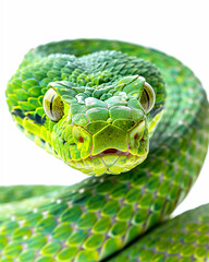 Green pit viper (Asian pit viper) isolated on white - 778490655