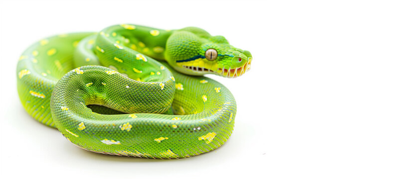 Green tree python - Morelia viridis in front of a white background