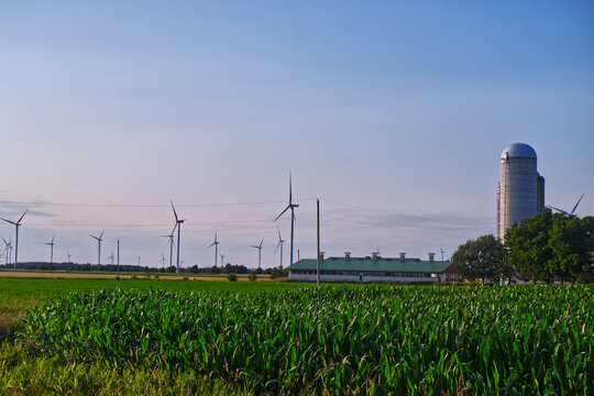 Farmlands and hundreds of wind turbines , Lucknow, ON, Canada