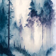 abstract watercolor painting of forest