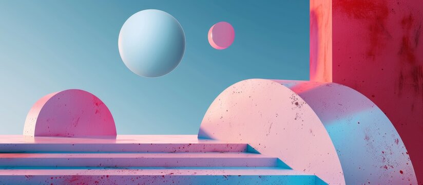 Vibrant blue and pink abstract artwork featuring a prominent egg in the center