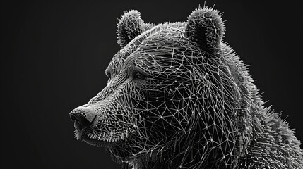 Close-up of a bear's muzzle in grid style. The face of a wild animal. Illustration for cover, card, postcard, interior design, banner, poster, brochure or presentation.