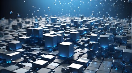 technological network including blue cubes and a blue backdrop