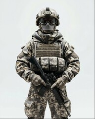 Naklejka premium soldier with gas mask isolated on white background