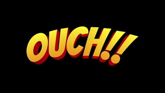 3d OUCH comic pop up animation on transparent background
