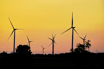 Bright morning sun still does not succeed in lighting up the wind turbines , Lucknow, ON, Canada