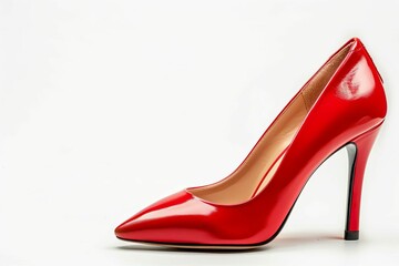 Elegant Red Women's Classic Leather High Heels on White Background, Product Photography