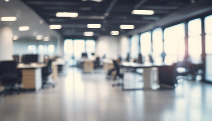 Defocused Modern Office Interior with Bright Lighting, Abstract Design, and Stylish Furniture, Featuring Open Space and Professional Atmosphere for Corporate, Business, and Workplace Settings