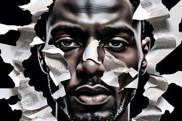 Beautiful Black Man Retro Trendy Paper Collage Composition, Modern Aesthetics