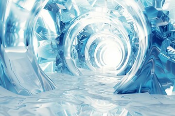 Abstract Futuristic 3D Liquid Crystal Caverns Frozen on White Background, Digital Illustration - obrazy, fototapety, plakaty