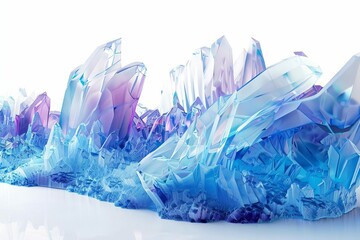Abstract Futuristic 3D Liquid Crystal Caverns Frozen on White Background, Digital Illustration - obrazy, fototapety, plakaty