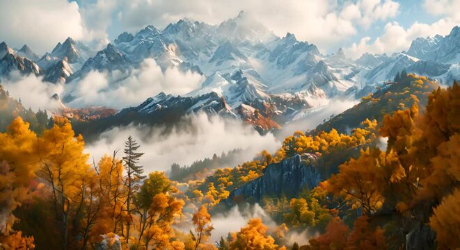 panorama of the mountains in autumn 4k video footage