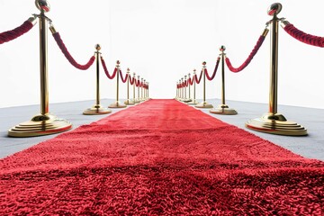 Glamorous red carpet on white background, VIP event or premiere concept