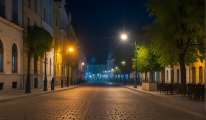 Fototapeta na wymiar Photo of night streets in hungarian city Gyor outdoor.