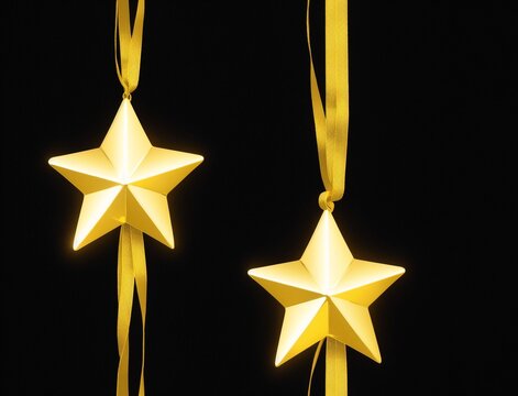 Two gold stars hanging from a string. - seamless and tileable