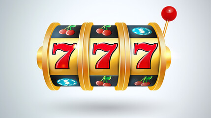 3D illustratiom of casino slot machine, 777, lucky winner, easy money, vector style, on white background - obrazy, fototapety, plakaty