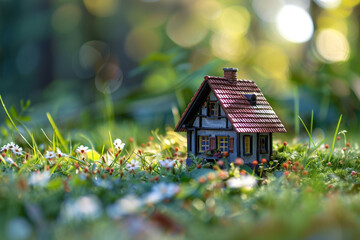 Miniature house in the grass
