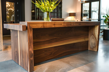 Reception area with wooden reception table