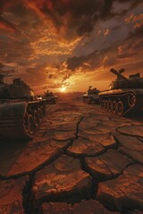In this grim reality, tanks stand frozen amidst parched wastelands, trapped by scorching heat and a desolate landscape crying for respite.