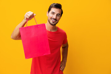 Man package surprise sale gift client shopper holiday buy shop lifestyle bag