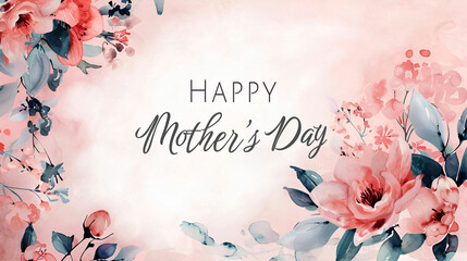 
Delicate pink watercolor background with flowers. Mother's day banner
