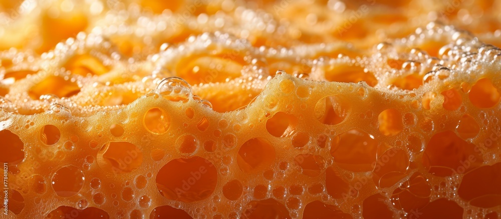 Poster detailed view of a vibrant orange segment with effervescent bubbles on its surface