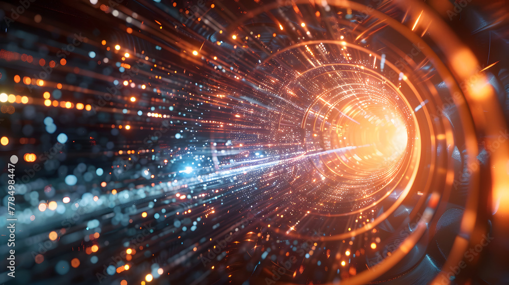 Poster digital technology background with glowing light effect and digital tunnel