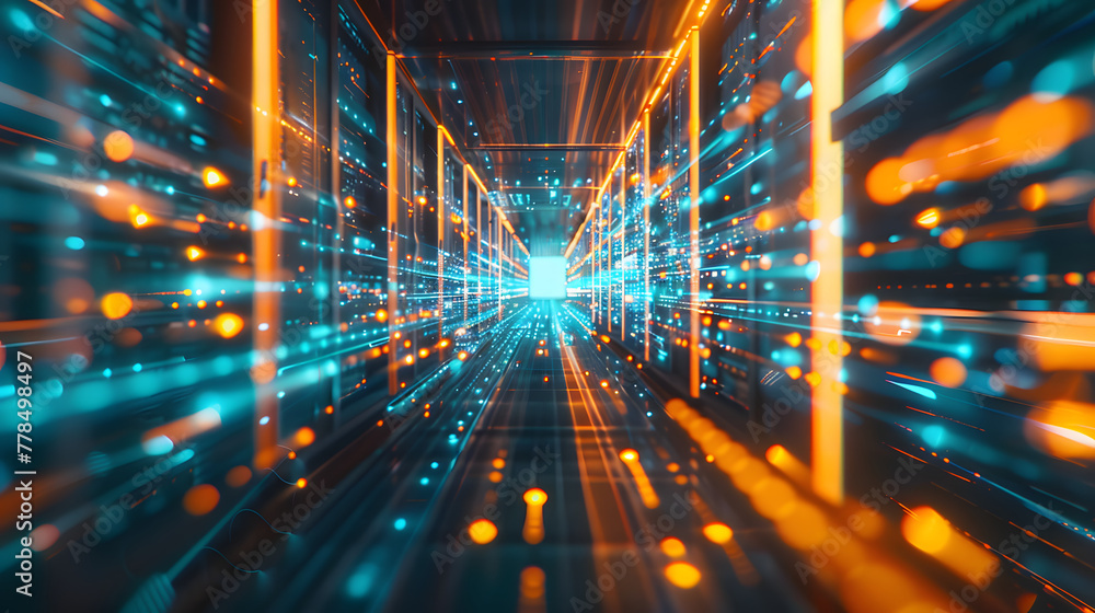 Poster digital technology background with abstract blue and orange data streams