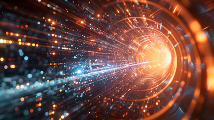 Obraz premium Digital technology background with glowing light effect and digital tunnel