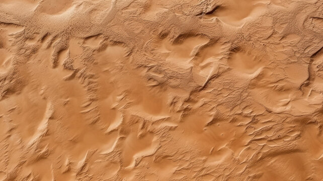 Desert aerial top view, abstract sand texture background, pattern of dry land in summer. Concept of nature, topography, satellite picture, wallpaper.
