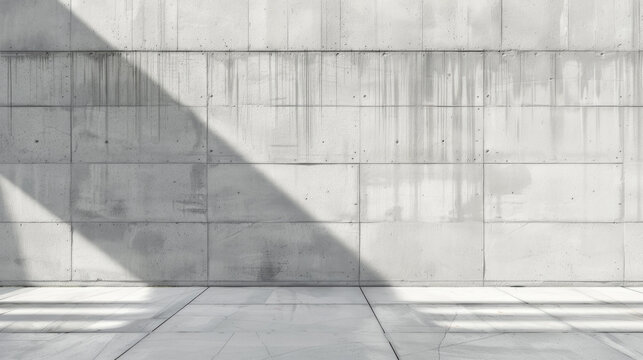 Abstract concrete space background, modern white wall and floor of empty room. Concept of interior, texture, space, construction, building.