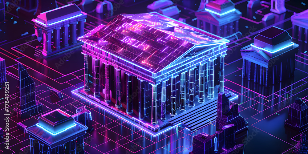 Poster isometric view of the greekcampus in is classical architecture style