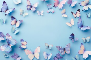 Charming frame with fluttering pastel butterflies.