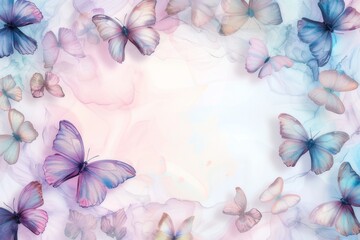 Charming frame with fluttering pastel butterflies.